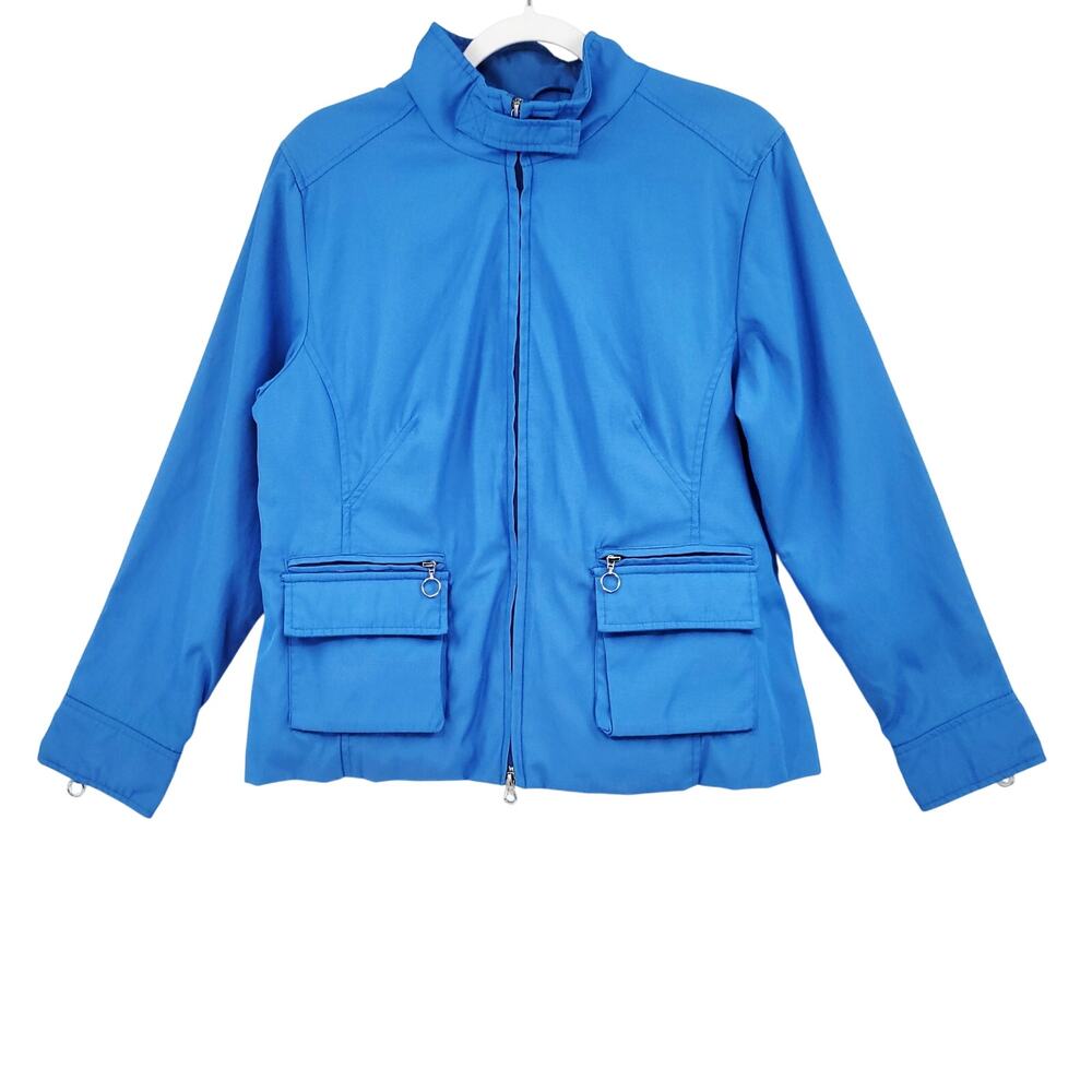 Style & Co. Vibrant Blue Lightweight Utility Jacket Snap Tab Latch Women's Sz L